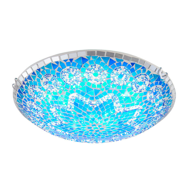 Traditional Tiffany Round Arched Hardware Glass 2/3/4-Light Flush Mount Ceiling Light For Bedroom