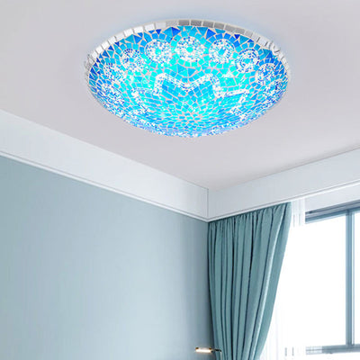 Traditional Tiffany Round Arched Hardware Glass 2/3/4-Light Flush Mount Ceiling Light For Bedroom