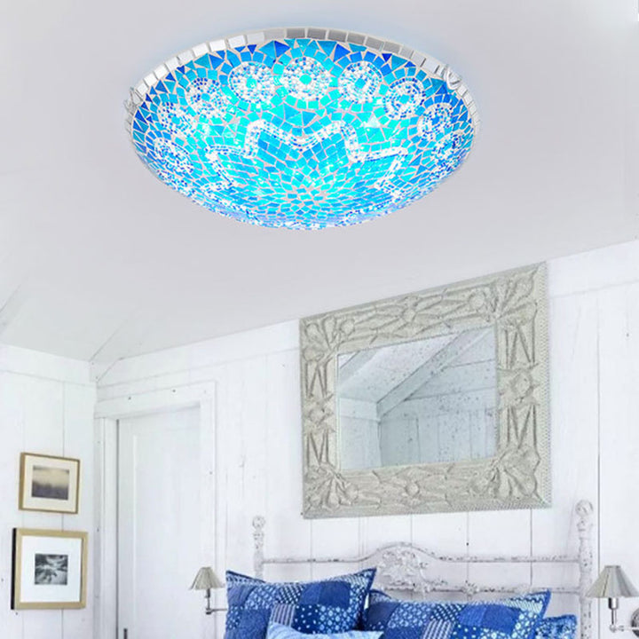 Plafonnier traditionnel Tiffany rond en verre à 2/3/4 lumières pour chambre à coucher 