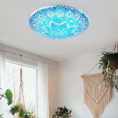Traditional Tiffany Round Arched Hardware Glass 2/3/4-Light Flush Mount Ceiling Light For Bedroom