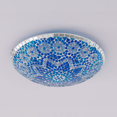 Traditional Tiffany Round Arched Hardware Glass 2/3/4-Light Flush Mount Ceiling Light For Bedroom