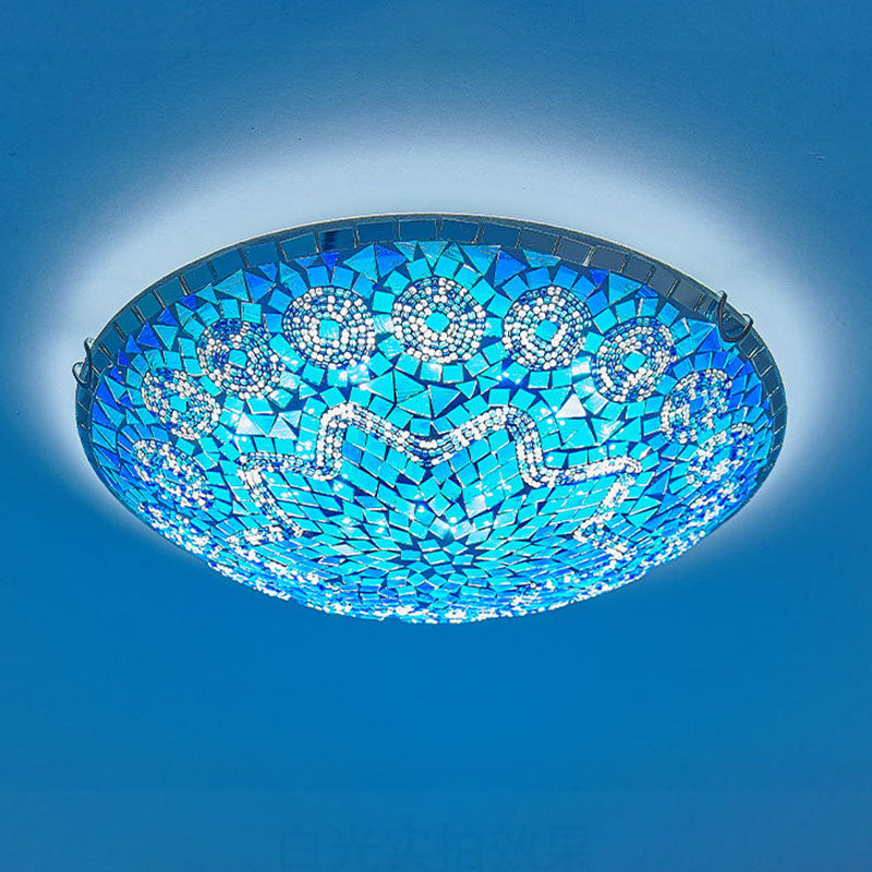 Traditional Tiffany Round Arched Hardware Glass 2/3/4-Light Flush Mount Ceiling Light For Bedroom