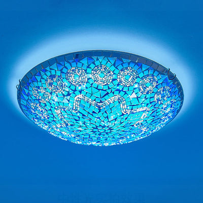 Traditional Tiffany Round Arched Hardware Glass 2/3/4-Light Flush Mount Ceiling Light For Bedroom