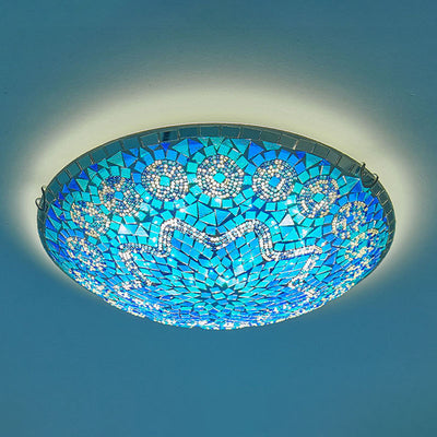 Traditional Tiffany Round Arched Hardware Glass 2/3/4-Light Flush Mount Ceiling Light For Bedroom