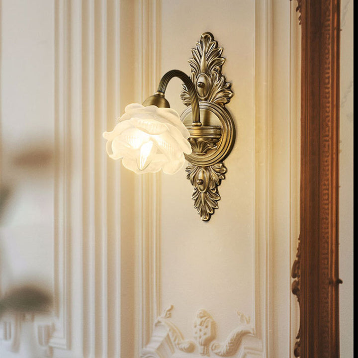 Applique murale en cuivre en forme de fleur traditionnelle française 1/2 lumière pour chambre 