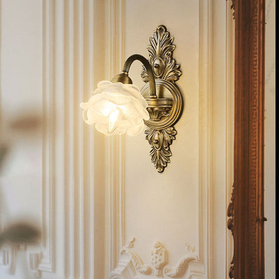 Traditional French Floral-Shaped Copper Glass 1/2-Light Wall Sconce Lamp For Bedroom