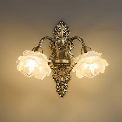 Traditional French Floral-Shaped Copper Glass 1/2-Light Wall Sconce Lamp For Bedroom