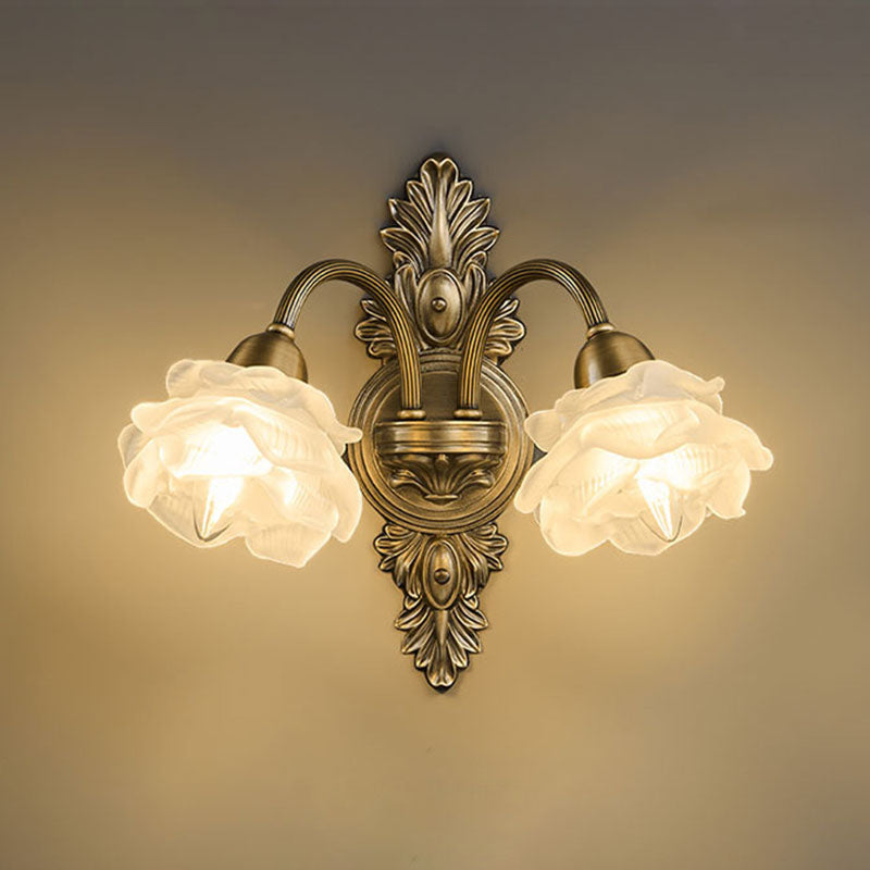 Traditional French Floral-Shaped Copper Glass 1/2-Light Wall Sconce Lamp For Bedroom
