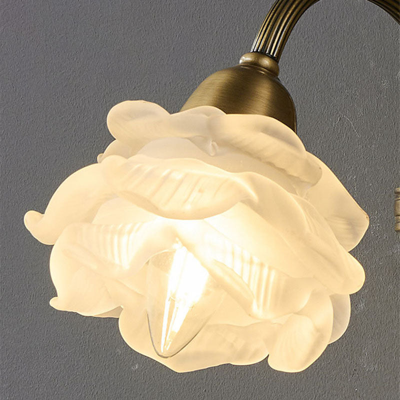 Traditional French Floral-Shaped Copper Glass 1/2-Light Wall Sconce Lamp For Bedroom
