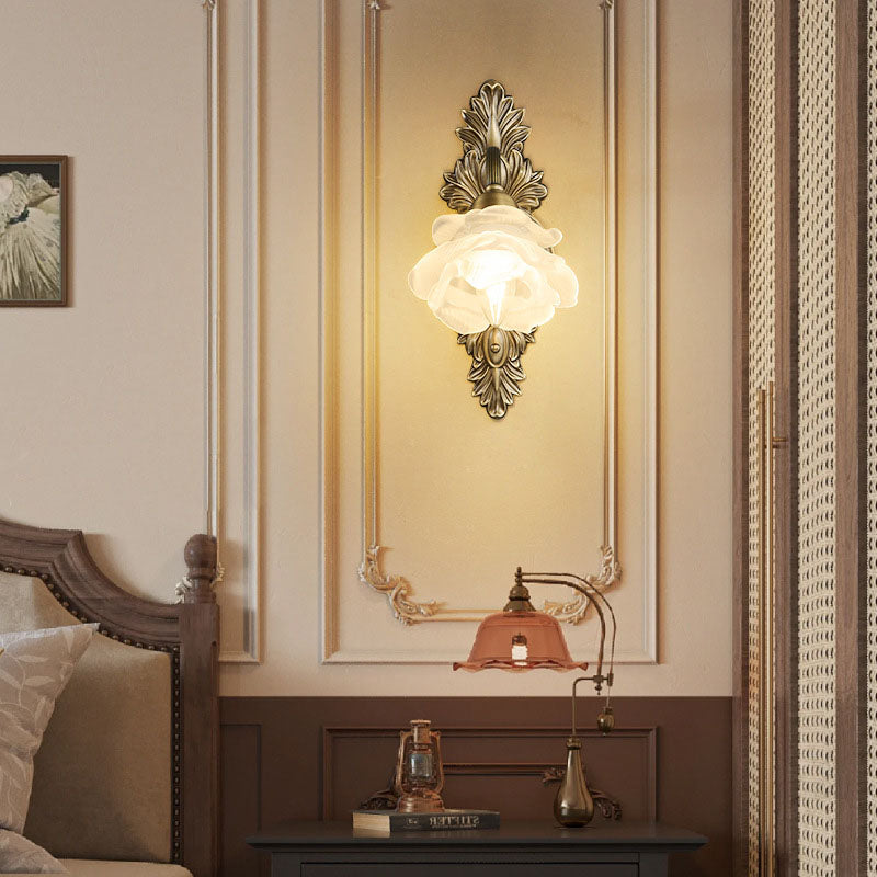 Traditional French Floral-Shaped Copper Glass 1/2-Light Wall Sconce Lamp For Bedroom
