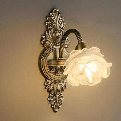 Traditional French Floral-Shaped Copper Glass 1/2-Light Wall Sconce Lamp For Bedroom