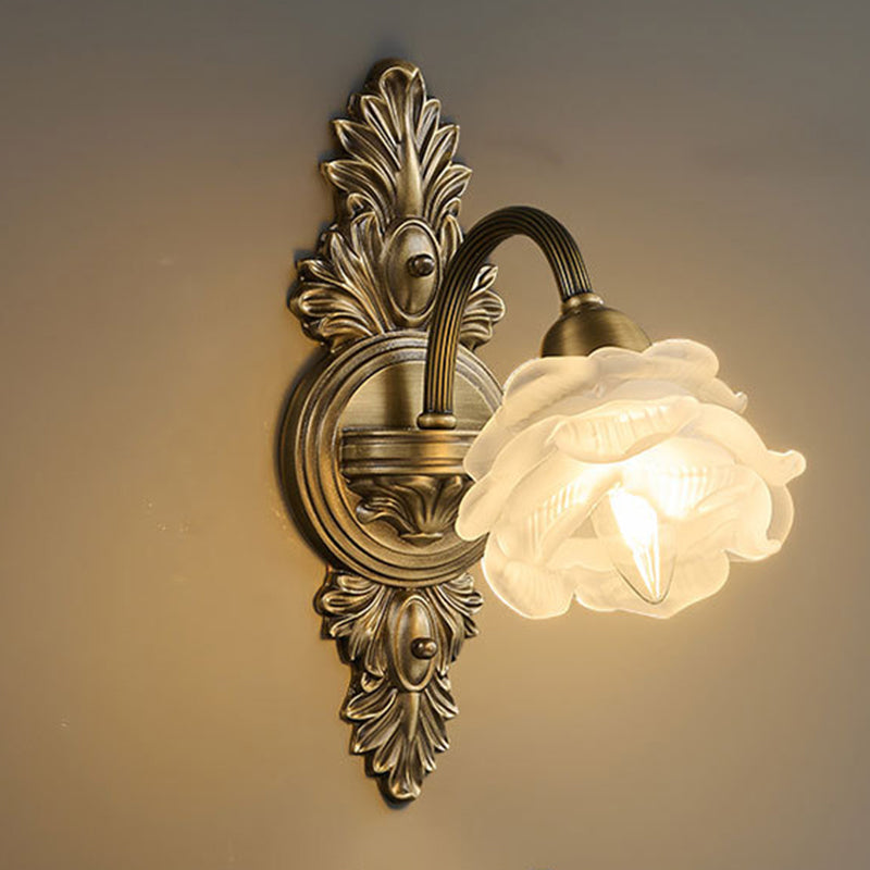 Traditional French Floral-Shaped Copper Glass 1/2-Light Wall Sconce Lamp For Bedroom