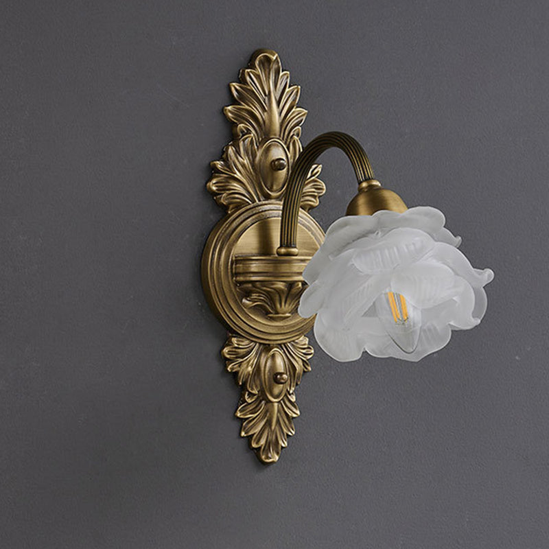 Traditional French Floral-Shaped Copper Glass 1/2-Light Wall Sconce Lamp For Bedroom