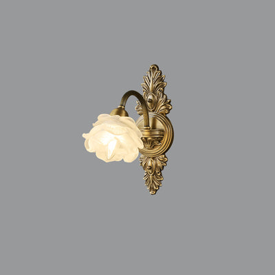 Traditional French Floral-Shaped Copper Glass 1/2-Light Wall Sconce Lamp For Bedroom