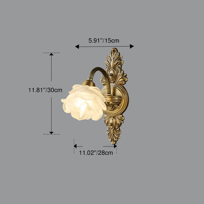 Traditional French Floral-Shaped Copper Glass 1/2-Light Wall Sconce Lamp For Bedroom