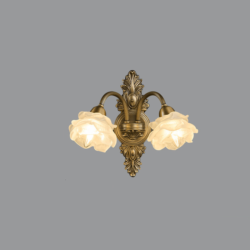 Traditional French Floral-Shaped Copper Glass 1/2-Light Wall Sconce Lamp For Bedroom