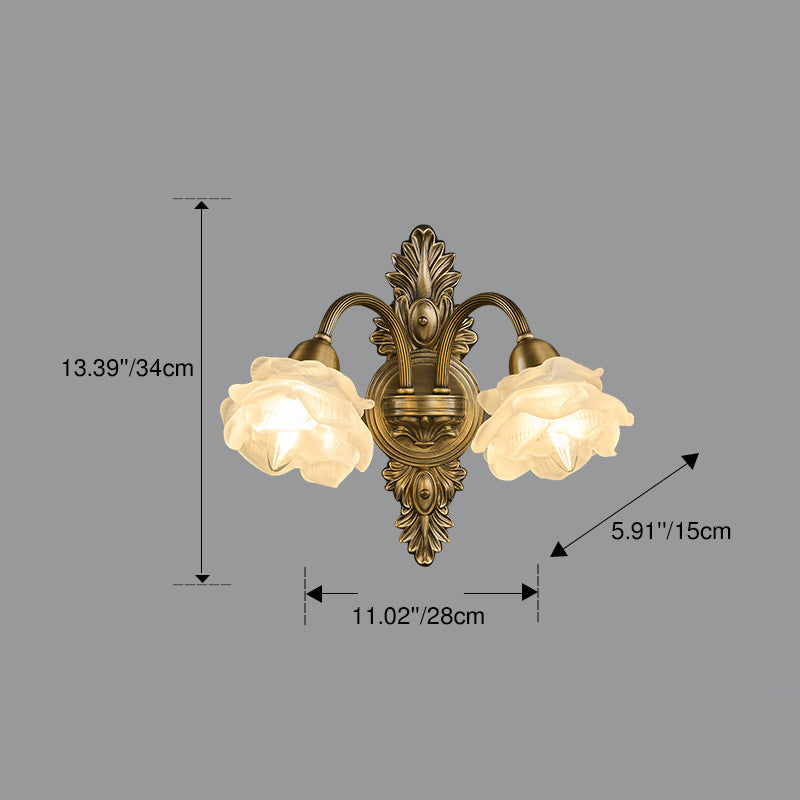 Traditional French Floral-Shaped Copper Glass 1/2-Light Wall Sconce Lamp For Bedroom