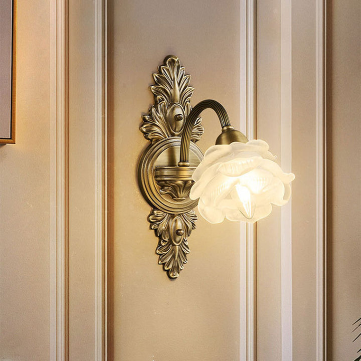 Applique murale en cuivre en forme de fleur traditionnelle française 1/2 lumière pour chambre 