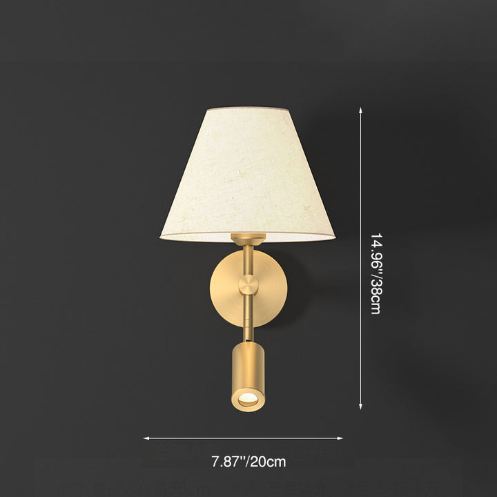 Moderne minimalistische drehbare runde Kupferstoff 1-Licht Wandleuchte für das Schlafzimmer 