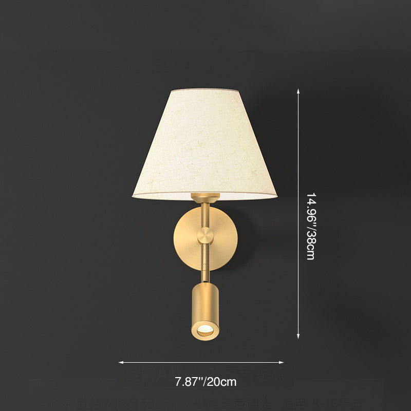 Modern Minimalist Rotatable Round Copper Fabric 1-Light Wall Sconce Lamp For Bedroom