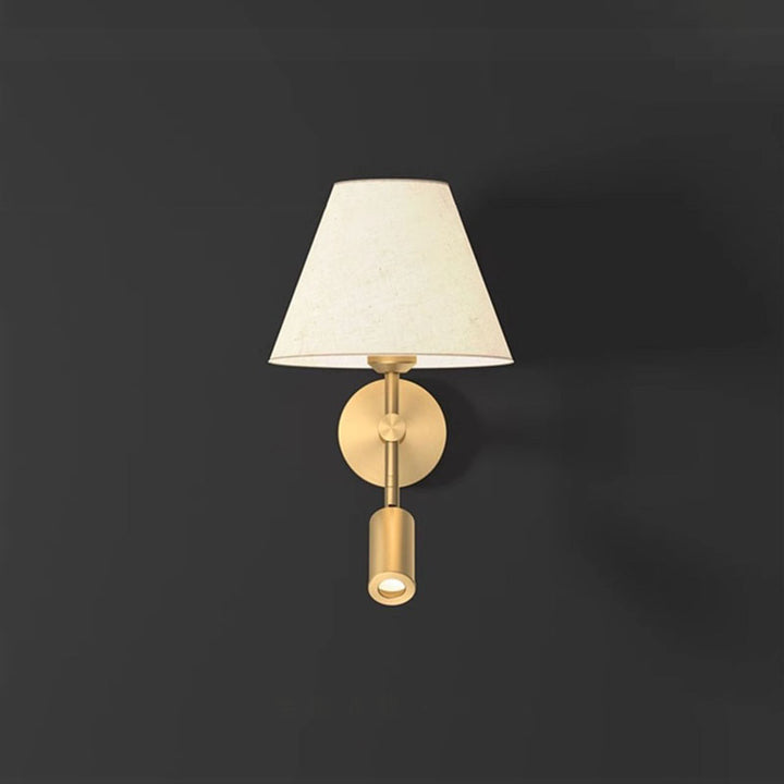 Moderne minimalistische drehbare runde Kupferstoff 1-Licht Wandleuchte für das Schlafzimmer 
