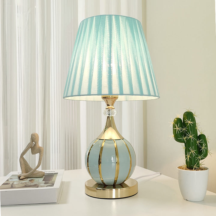 Traditionelle Vintage Faltbare Sphärische Keramik Stoff Metall 1-Licht Tischlampe für Schlafzimmer 