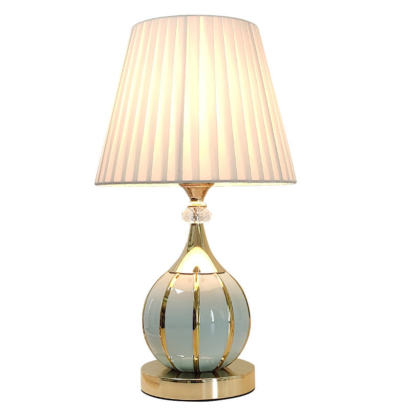 Traditionelle Vintage Faltbare Sphärische Keramik Stoff Metall 1-Licht Tischlampe für Schlafzimmer 