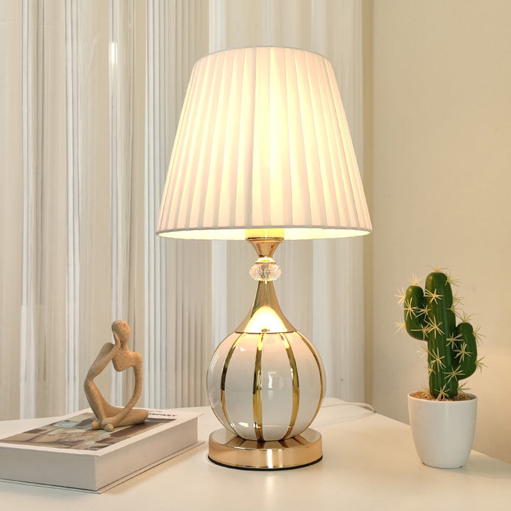 Traditionelle Vintage Faltbare Sphärische Keramik Stoff Metall 1-Licht Tischlampe für Schlafzimmer 