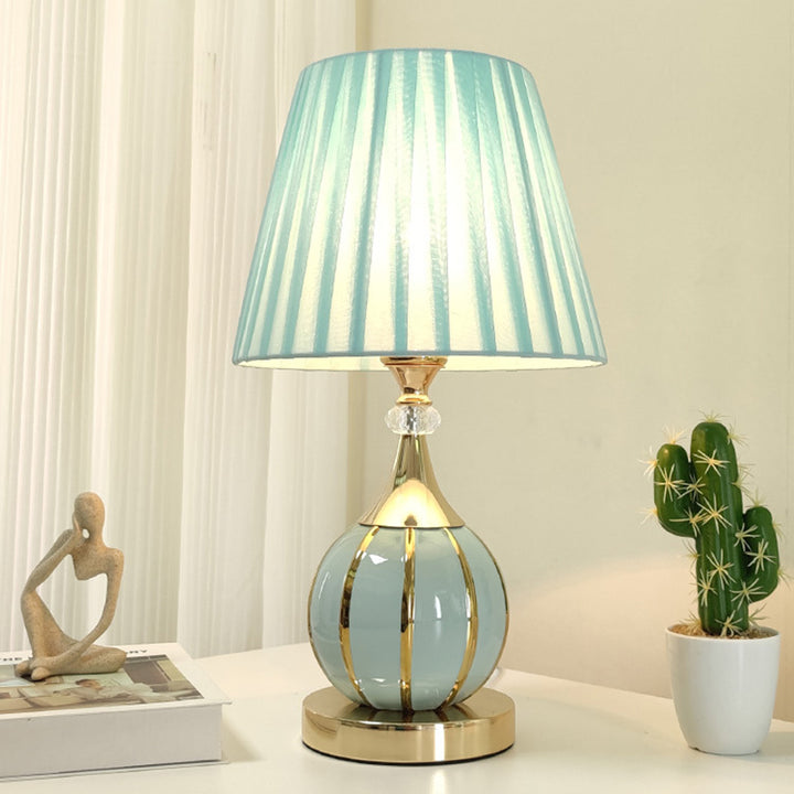 Traditionelle Vintage Faltbare Sphärische Keramik Stoff Metall 1-Licht Tischlampe für Schlafzimmer 