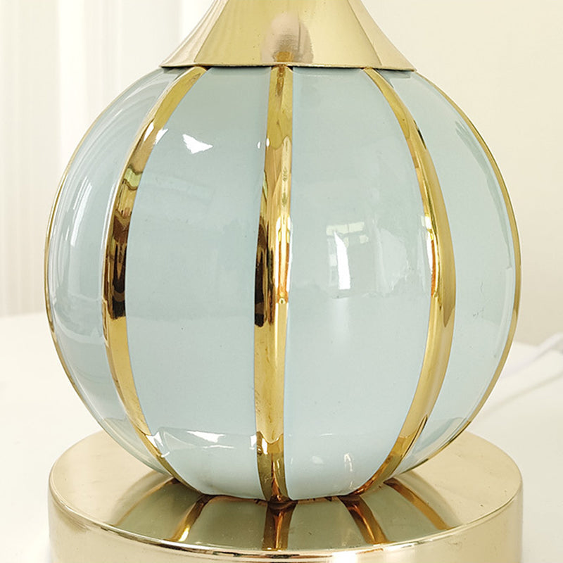 Traditional Vintage Pleated Spherical Ceramic Fabric Metal 1-Light Table Lamp For Bedroom