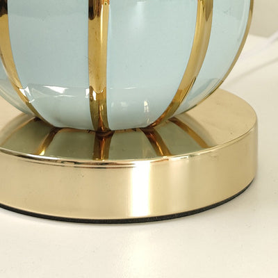 Traditional Vintage Pleated Spherical Ceramic Fabric Metal 1-Light Table Lamp For Bedroom