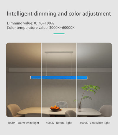 Full Spectrum LED Linear Pendant Light For Living Room - Anti-Glare Eye-Care Dimmable With Remote