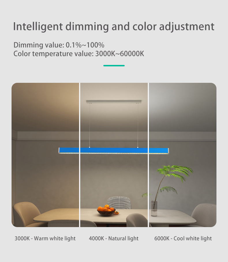 Full Spectrum LED Linear Pendant Light For Living Room - Anti-Glare Eye-Care Dimmable With Remote