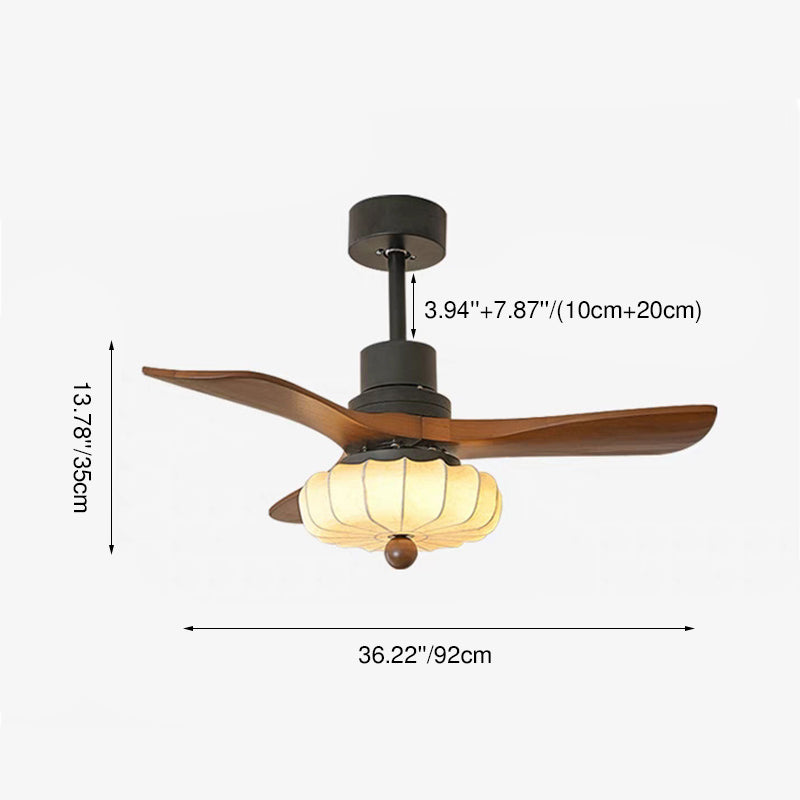 Ventilateur de plafond avec lumière LED, tiges de suspension, en fer rond vintage traditionnel, cuivre, tissu, bois massif, pour chambre à coucher 