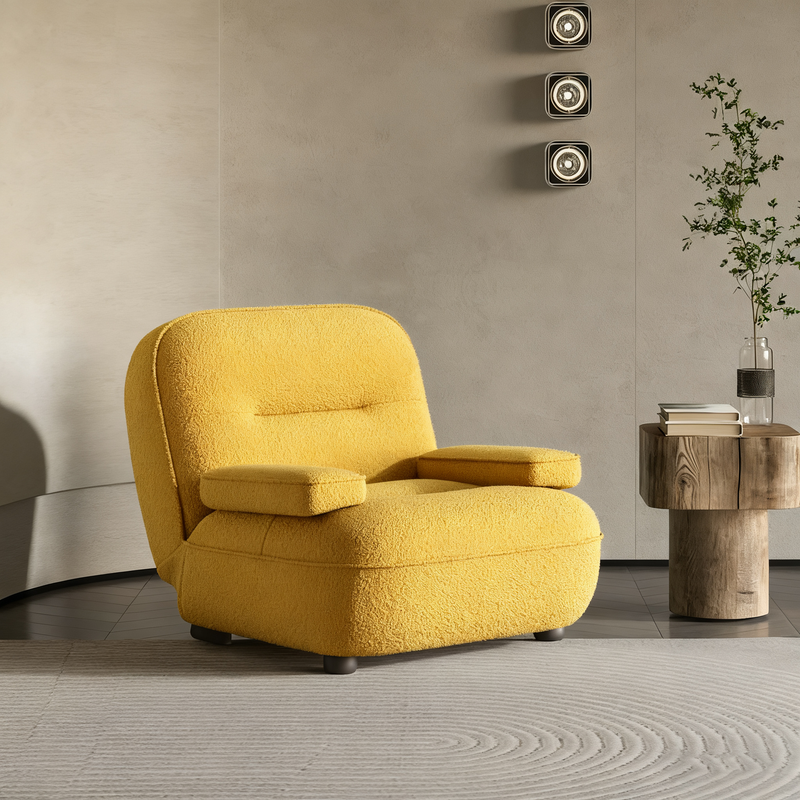 Modern Minimalist Beetle Lambswool Oil-Waxed Leather Eco-Leather Recliner With Backrest Armrests For Living Room