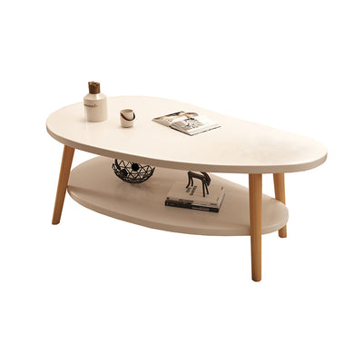 Traditional Chinese Mango Shape MDF Wood Coffee Table 2-Tier For Living Room