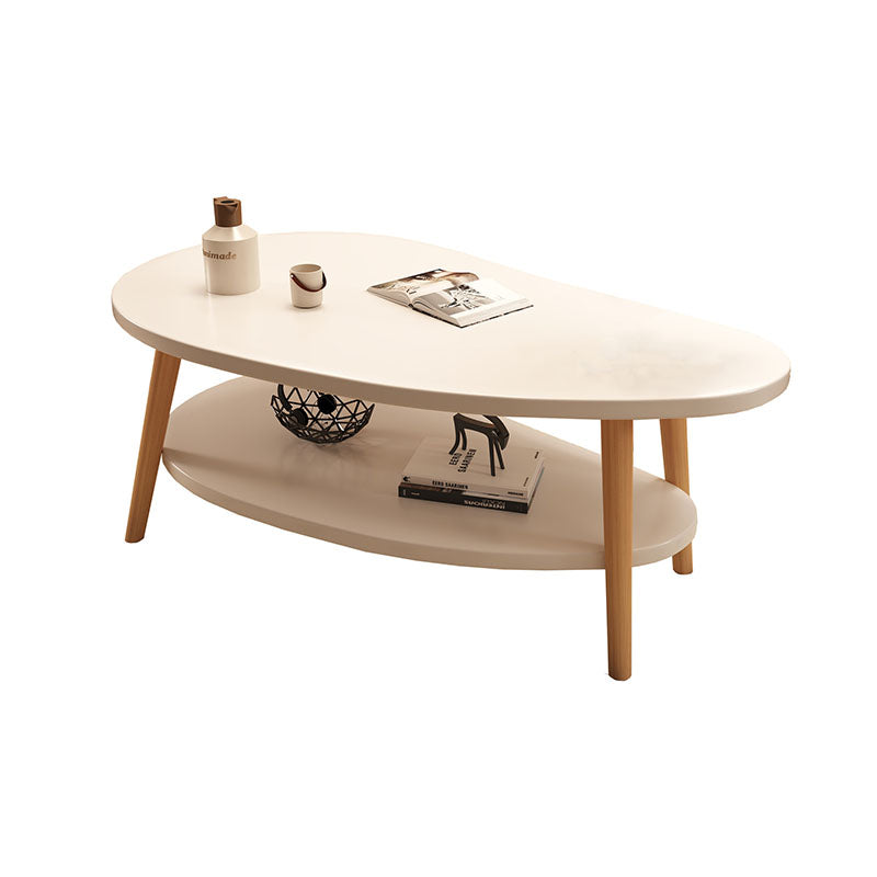 Traditional Chinese Mango Shape MDF Wood Coffee Table 2-Tier For Living Room