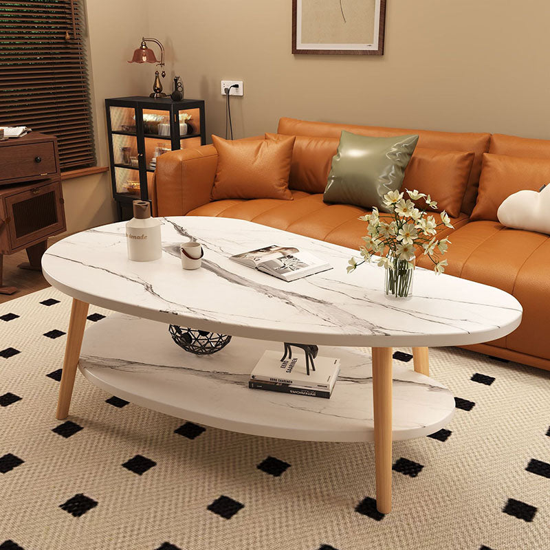Traditional Chinese Mango Shape MDF Wood Coffee Table 2-Tier For Living Room