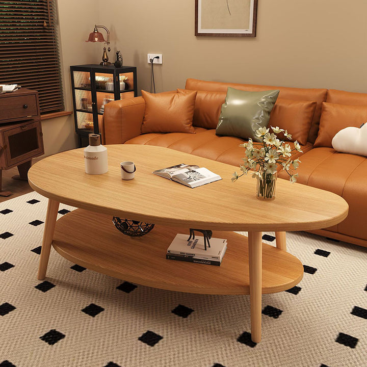 Table basse en MDF aspect bois en forme de mangue, à 2 niveaux, pour salon 