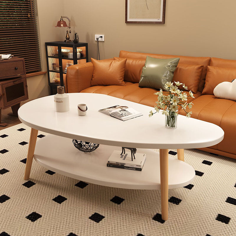 Traditional Chinese Mango Shape MDF Wood Coffee Table 2-Tier For Living Room