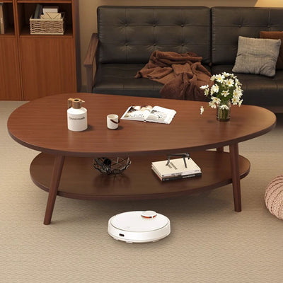 Traditional Chinese Mango Shape MDF Wood Coffee Table 2-Tier For Living Room