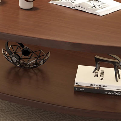 Traditional Chinese Mango Shape MDF Wood Coffee Table 2-Tier For Living Room