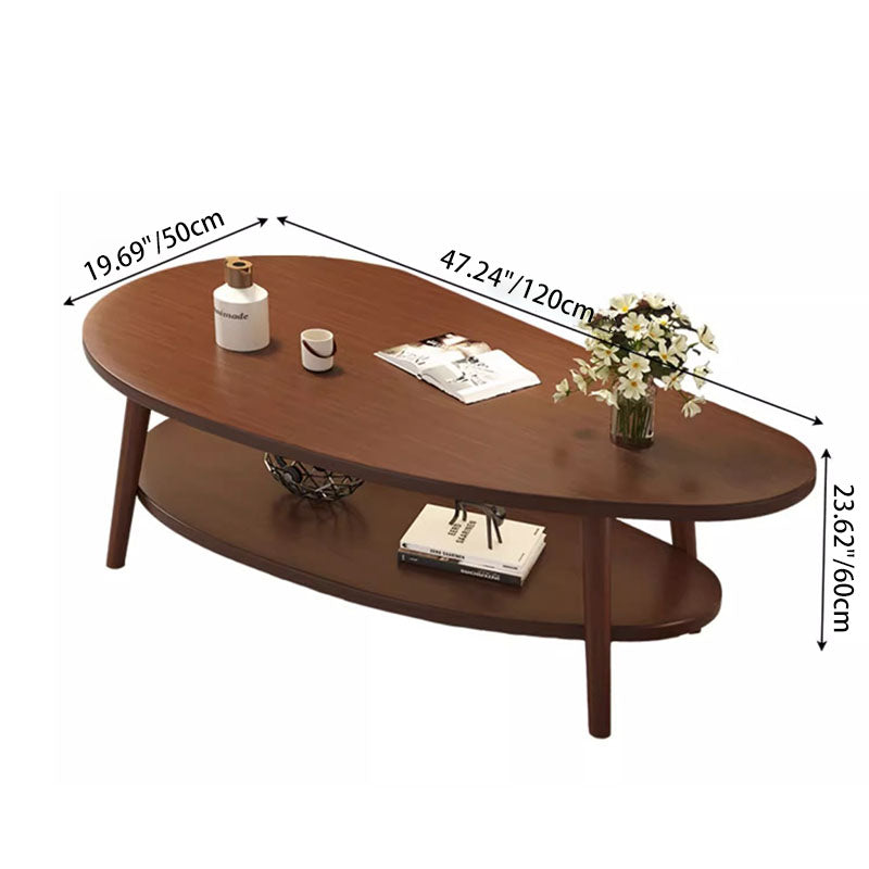 Traditional Chinese Mango Shape MDF Wood Coffee Table 2-Tier For Living Room