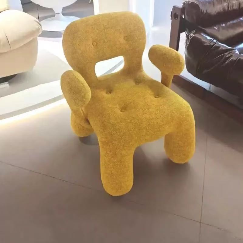 Modern Minimalist Gingerbread Man Wood Fabric Cartoon Accent Chair With Backrest Armrests For Living Room