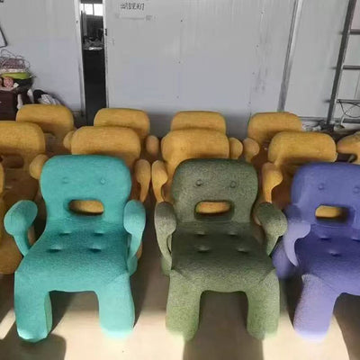 Modern Minimalist Gingerbread Man Wood Fabric Cartoon Accent Chair With Backrest Armrests For Living Room