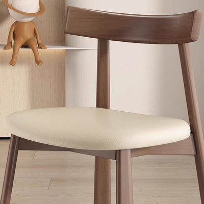 Modern Minimalist Smooth Curved Seating Design Solid Wood Plywood Oil-Waxed Leather Dining Chair With Backrest For Dining Room & Kitchen