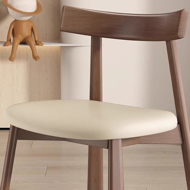 Modern Minimalist Smooth Curved Seating Design Solid Wood Plywood Oil-Waxed Leather Dining Chair With Backrest For Dining Room & Kitchen