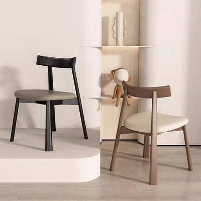 Modern Minimalist Smooth Curved Seating Design Solid Wood Plywood Oil-Waxed Leather Dining Chair With Backrest For Dining Room & Kitchen