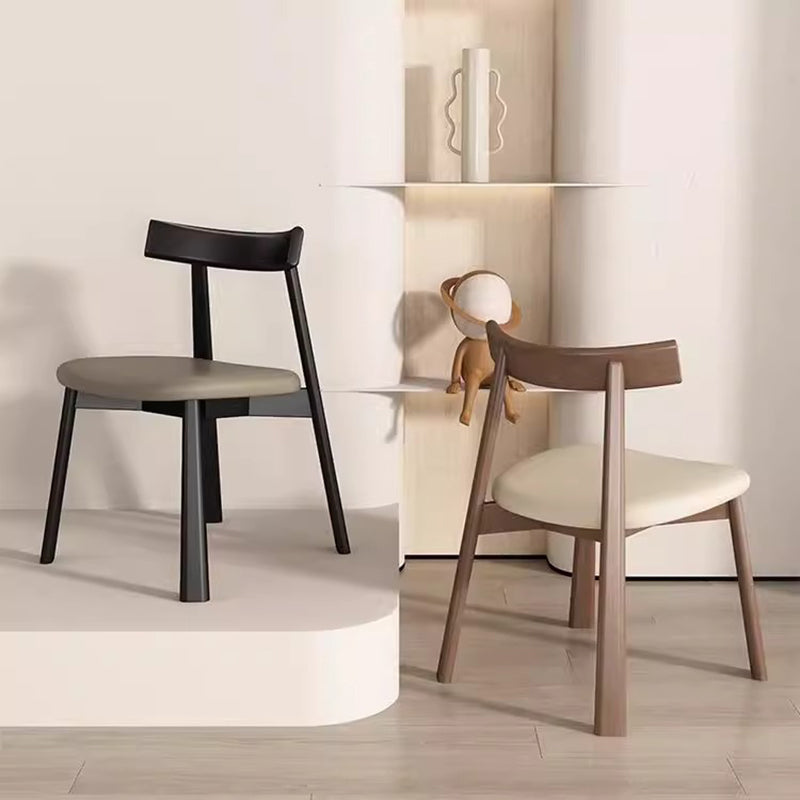 Modern Minimalist Smooth Curved Seating Design Solid Wood Plywood Oil-Waxed Leather Dining Chair With Backrest For Dining Room & Kitchen