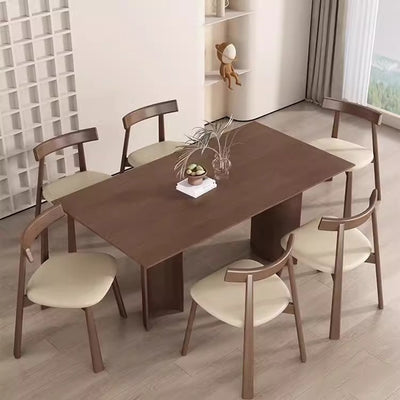 Modern Minimalist Smooth Curved Seating Design Solid Wood Plywood Oil-Waxed Leather Dining Chair With Backrest For Dining Room & Kitchen
